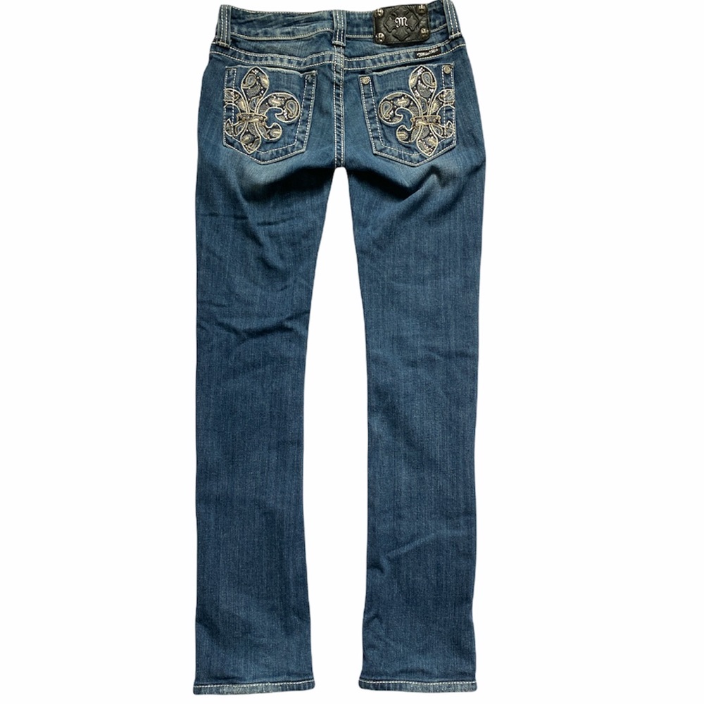 🤠 Miss Me Fleur de lis Women's Boot Cut Jeans with Cream Embroidery 🤠2 for $40 🤠 - Picture 5 of 12